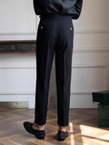 AIDASE  -  Naples Style Trousers Mens Casual Solid Color Pleated High Waist Trousers Spring Fall Trendy Men's Slim Fit Straight Pants aidase-shop