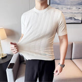 AIDASE  -  Men's Textured Knit Polo - Soft Lounge T-Shirt with Breathable Stretch Fit Modern Crew Neck & Diamond Pattern  Home Casual Style aidase-shop