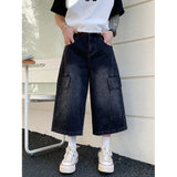 AIDASE  -  Men Retro American Style Washed Denim 3/4 Pants Loose Multi-Pocket Wide Leg Thin Casual Streetwear Summer Fashion Short Jeans aidase-shop