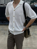 AIDASE  -  Trendy Men's Slim Knitting Shirts 2025 Summer Outdoor Casual Breathable Knit Cardigans Men Vintage Lapel Button Short Sleeve Top