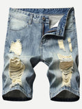 AIDASE  -  Retro Ripped Men's Denim Shorts Streetwear Hip Hop High Street Fashion Casual Short Jeans Male Stretch Straight Ripped Shorts