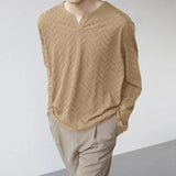 AIDASE  -  Men T Shirt Solid Color V Neck Long Sleeve Loose Fashion Casual Male Tee Tops Streetwear Korean Style Men Clothing S-5XL aidase-shop