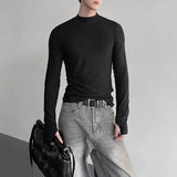 AIDASE  -  Men's Solid Color Half Turtleneck Long-Sleeved T-Shirt American Retro Fashion Trend High Street Slim Breathable Niche Men's Tops aidase-shop