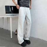AIDASE  -  Drawstring Men Sweatpannts American Style Solid Color Elastic Waist Bottom Zipper Patchwork Straight Male Trousers 24K2733 aidase-shop