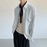 AIDASE  -  Men Striped Shirt Lapel Long Sleeve Loose Casual Men Clothing Streetwear Korean Style Fashion Tops Male Shirts aidase-shop