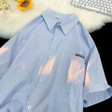 AIDASE  -  Japanese Striped Fashionable Short-sleeved Shirt Men Summer Thin Fashion Loose and Versatile Student Casual Shirt Aesthetic aidase-shop