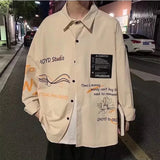 AIDASE  -  Sli Student irt for Men Spring Large Size 300 Pou Trendy Long Sve Collared Casual Outerwear Faionable Cardigan aidase-shop