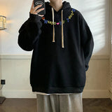 AIDASE  -  Autumn Colourful Letter Print Sweatshirt Fashion American Street Hooded Long Sleeve Trend Loose Pullover Top Men Women Clothing