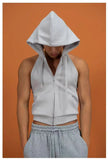 Aidase High Elastic Sport Hooded Vest Men Backless Sleeveless Hoodie Sweatshirt Fashion Casual Zipper Placket Slim Fit Tank Tops