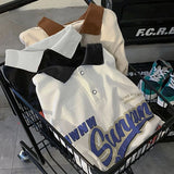 25.59Aidase American Retro Men and Women Street Personality Trend Polo Shirt Couple Loose Hip-hop Casual Short Sleeved T-shirt Harajuku Y2k aidase-shop