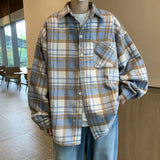 Aidase Men 2024 Spring Summer Fashion Checkered Turn-down Collar Tops T-Shirt Men Clothing Casual Loose Long Sleeve Button Shirts aidase-shop