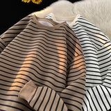 AIDASE  -  Men's Tri-color Striped Sweatshirt American Classic Style Retro Casual Round Neck Top Unisex College Style Trendy Menswear aidase-shop