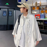 AIDASE  -  Solid Color Men's Long Sleeved Shirt Unique Single Breasted Design Lapel Top Japanese Retro Male Casual Fashion Clothing aidase-shop