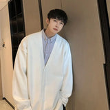 Aidase Man Clothes V Neck Solid Color Black Knitted Sweaters for Men Plain Cardigan Jacket Coat  Wool Japanese Harajuku Fashion A aidase-shop