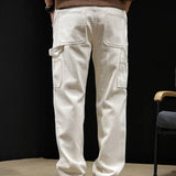 AIDASE  -  White Workwear Thigh Patch Jeans Men's New Woodcutter Rivet Straight Denim Pants Spring Autumn American Retro Cotton Cargo Pants aidase-shop