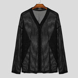AIDASE  -  Men Shirt Hollow Out See Through V Neck Long Sleeve Men Clothing Streetwear Solid 2025 Loose Tops Casual Male Shirts aidase-shop