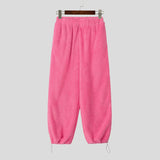 AIDASE  -  Men Pants Solid Color Elastic Waist Joggers Plush Fleece Trousers Men Streetwear Loose Fashion Casual Male Long Pants aidase-shop