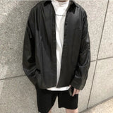 AIDASE  -  Unisex Leather PU Shirts High Street Men Women American High-end High-street Long-sleeve Loose Couple Jackets Preppy aidase-shop