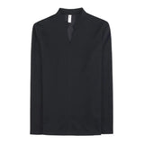 AIDASE  -  New Chinese Solid Color Slim and Simple Men's T-shirt Stand Collar Elastic Casual V-neck T Base Shirt aidase-shop
