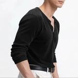 AIDASE  -  Men T Shirt Solid Color V Neck Long Sleeve Velour Casual Male Tee Tops Streetwear 2025 Loose Fashion Men Clothing S-3XL aidase-shop