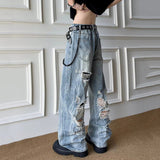 AIDASE  -  American Street Style Ripped Men Jeans Summer Washed Straight-leg Personality Fashionable Handsome Male Trousers 21E6562 aidase-shop