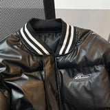 Aidase American Baseball Uniform PU Bomber Jacket Hip Hop Thickened Stand Collar Parkas Loose Versatile Couple Winter Coat aidase-shop