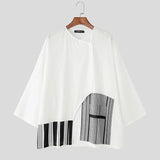 AIDASE  -  Men Irregular Shirt Striped Patchwork 3/4 Sleeve Loose Men Clothing Korean Style Streetwear Fashion Casual Male Shirts aidase-shop