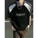 24.43Aidase Summer New High Street Trendy Splicing Round Neck Short Sleeve Men and Women Retro Letter Printed Loose Casual T-shirt Top y2k aidase-shop