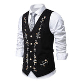 AIDASE  -  Retro Pattern Embroidery Corduroy Vest Coat Men Spring Fashionable Button-up V Neck Waistcoats Mens Casual Sleeveless Cardigans aidase-shop