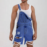 AIDASE  -  Fashion Hole Ripped Jeans Men Jumpsuit Denim Shorts Summer Vintage Frayed Bodysuits Overalls Strap Short Pants Streetwear Male aidase-shop