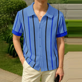 AIDASE  -  Men Striped Shirt Lapel Short Sleeve Summer Streetwear Men Clothing Loose 2025 Fashion Casual Male Shirts Tops S-5XL aidase-shop