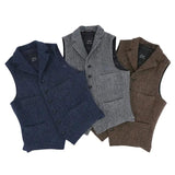AIDASE  -  Autumn Winter Men's British Waistcoat Retro Herringbone Slim Tweed Suit Vest Heavy Button Jacket Men Aesthetic Sleeveless Coat aidase-shop