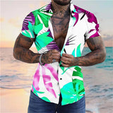 AIDASE  -  Wrinkle-Free New Men'S Shirt Casual Men'S Loose Lapel Coconut Tree Print Short Sleeve Cuffs Button Port Roupas Masculinas aidase-shop