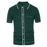 Aidase Men's Clothing Luxury Knitted Polo Shirt Casual Striped Button Down Solid Color Short Sleeve T-Shirt for Men Breathable M-3XL aidase-shop