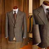 Aidase Brown Men Suit One Piece Business Blazer Single Breasted Plaid Stripes Wedding Groom Formal Work Wear Party Causal Tailored