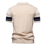 AIDASE  -  Spring Summer New Casual Mens Slim Polo Shirts Vintage Buttoned Lapel Short Sleeve Knit Polos Men Clothes Stylish Striped Polos aidase-shop