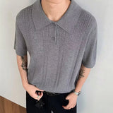 AIDASE  -  Trendy Slim Short Sleeve Knit Mens Polo Shirts Vintage Twist Jacquard Knitted Polo Shirt For Men's Summer Fashion Lapel Pullover aidase-shop
