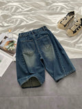 AIDASE  -  American Retro Embroidered Wide Leg Jeans orts Men Summer Loose Straight Cut Five mid Pants Casual Comfortable aidase-shop