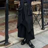 Aidase Mens Chinese Style Pleated Button Double Button Stacked Irregular Culottes Essential Casual Fashion Trend Loose Wide Leg Pants aidase-shop