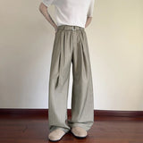 AIDASE  -  Daily Casual Loose Straight Bottoms Men Vintage Draped Lace-up Pleated Trouesrs For Mens Spring Fashionable Striped Pants aidase-shop