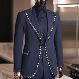 Aidase mens outfits Beaded Wedding Suits for Men Notched Lapel Custom Blazer Set 2 Pcs Groom Tuxedo Groomsman Fashion Costume Jacket with Pants