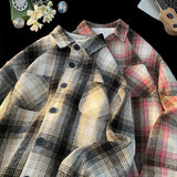 Aidase Japan and Korea Streetwear Long-sleeved Shirt Autumn Oversized Men's Casual Shirts Stylish Color Clash Plaid Shirt aidase-shop