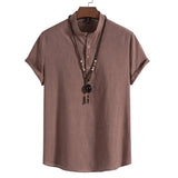 AIDASE  -  Summer Men's  Solid Color Stand Collar PulloverShort Sleeve Shirt aidase-shop