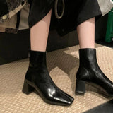 AIDASE  -  New Women Shoes French Style Soft Leather Ankle Boots for Woman Fashion Square Head High Heeled Boots Designer Shoes Botas Mujer aidase-shop