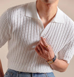 AIDASE  -  Italy Polo Jacquard V-neck Knitted Polo Shirt For Men's Cotton Blend Casual Summer Men Polo Shirt Short Sleeve Mannen Polo aidase-shop