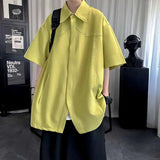 AIDASE  -  Short Sleeve Men Shirt Summer Trendy Design Korean Style Fashion Cool Outerwear Lapel Simpel Solid Color Male Tops 21E6521 aidase-shop