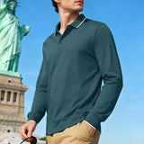 AIDASE  -  Men's Long Sleeve Polo Shirt Casual Contrast Collar Breathable Business Golf Polo Top aidase-shop