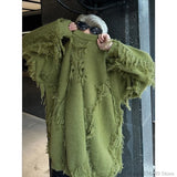 Aidase Ripped Tassel Sweater Men Women Streetwear Pullovers Men's Sweater Harajuku Fashion Hip Hop Fringed Knitted Round Neck Sweaters