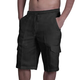 Aidase Vintage Men Linen Shorts Multi Pocket Drawstring Cargo Knee Length Pants Summer Fashion Casual Loose Beach Short Trousers Male