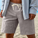 AIDASE  -  Summer stripe Linen Casual Shorts Men drawstring Loose Straight Short Pants Fashion holiday hawaiian Thin Beach Shorts aidase-shop